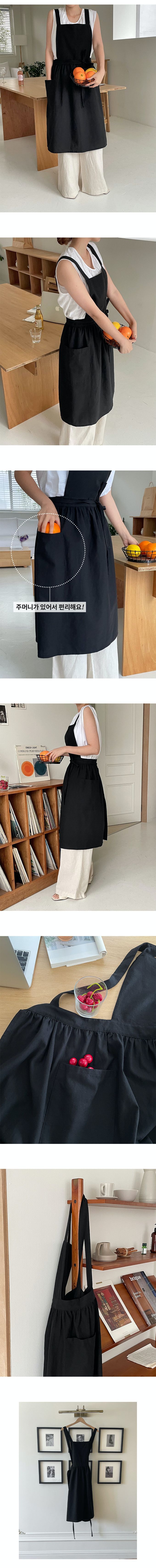 韓國 Repeat - 韓製棉麻口袋長版背心圍裙-黑