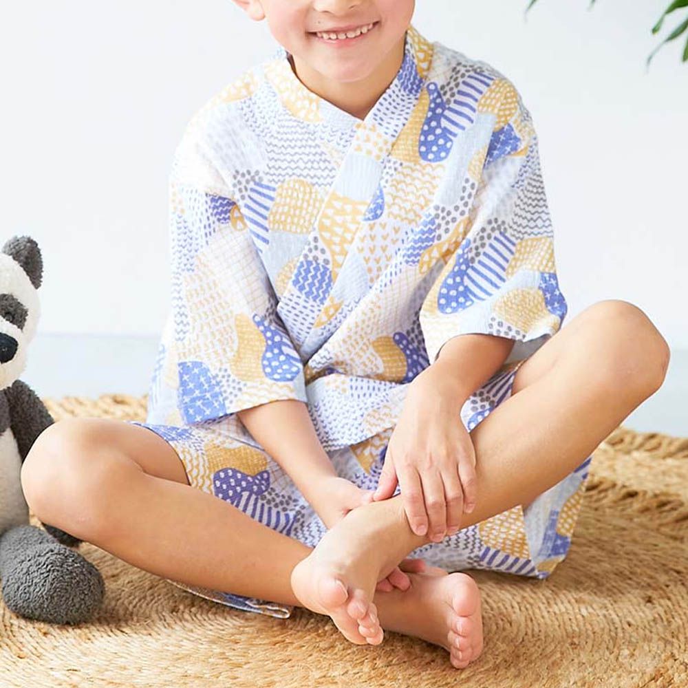 期間限定！夏日風情甚平套裝-幾何-黃x藍