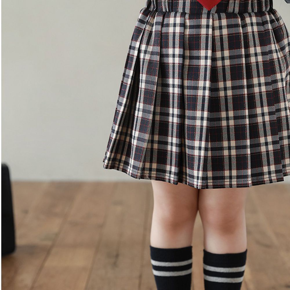 學院風格紋百摺短裙-藏青