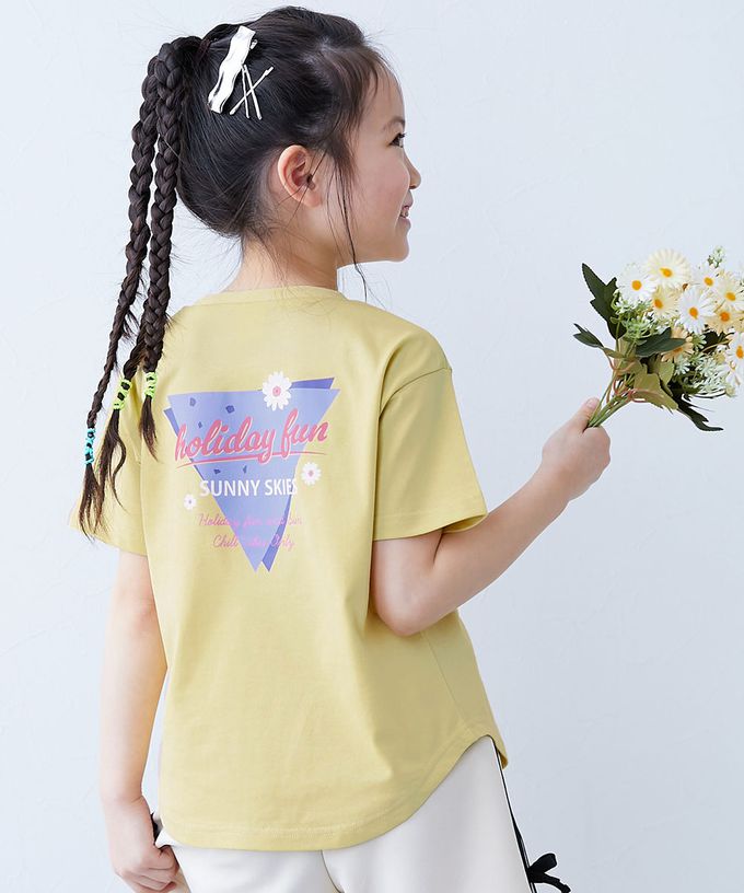 日本 devirock - 接觸涼感 女孩印花短袖上衣-小愛心英文-淺紫