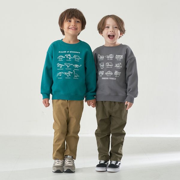 日本 b-ROOM - 裏起毛男孩印花長袖大學T-恐龍-淺紫