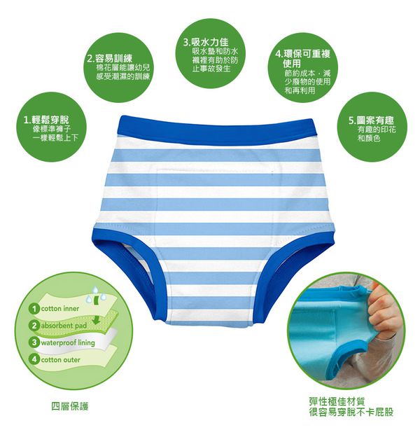 美國 green sprouts - 小綠芽四層學習褲單入組-藍白線條