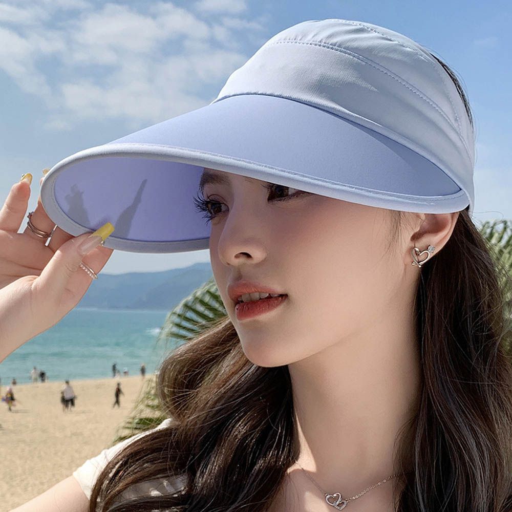 加大帽沿空頂防曬遮陽帽-藍色