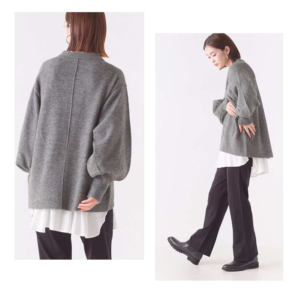 日本 OMNES - 羊毛混柔軟氣球袖毛衣-象牙杏