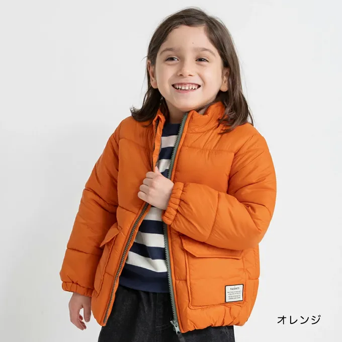 日本 BRANSHES - 簡約素色蓬鬆溫暖鋪棉外套(可機洗)-橘