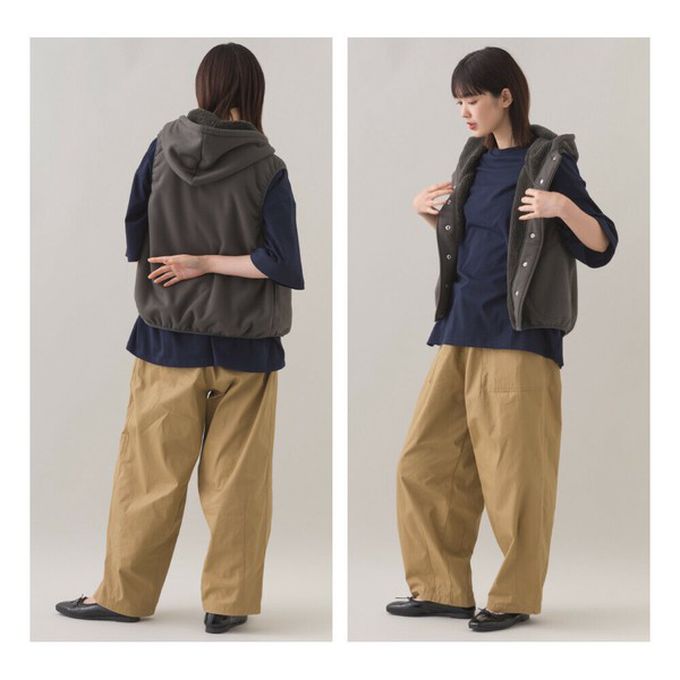 日本 OMNES - 裏起毛保暖短版運動風連帽背心-咖啡