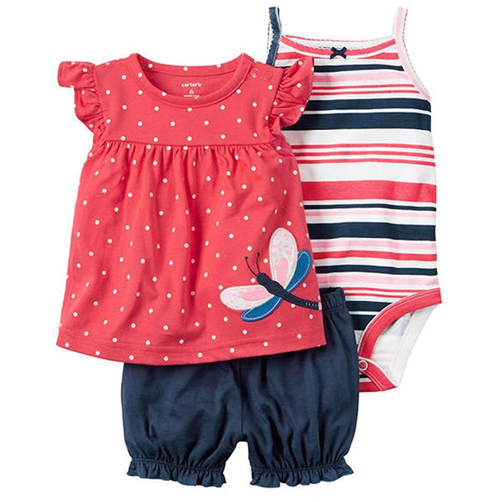 美國 Carter's - 嬰幼兒短褲套裝三件組-紅蜻蜓