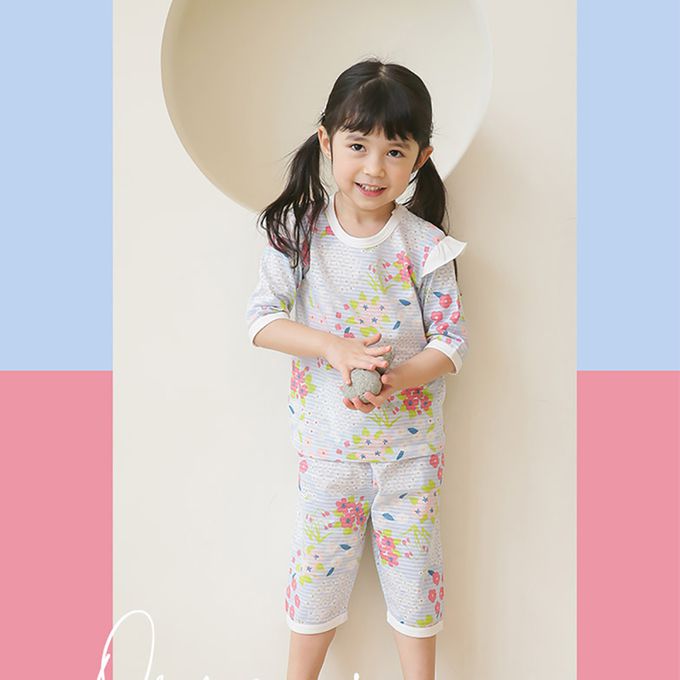 正韓 Puco - 超優質嬰幼兒/兒童七分袖100% 有機純棉家居服/睡衣-百花盛開