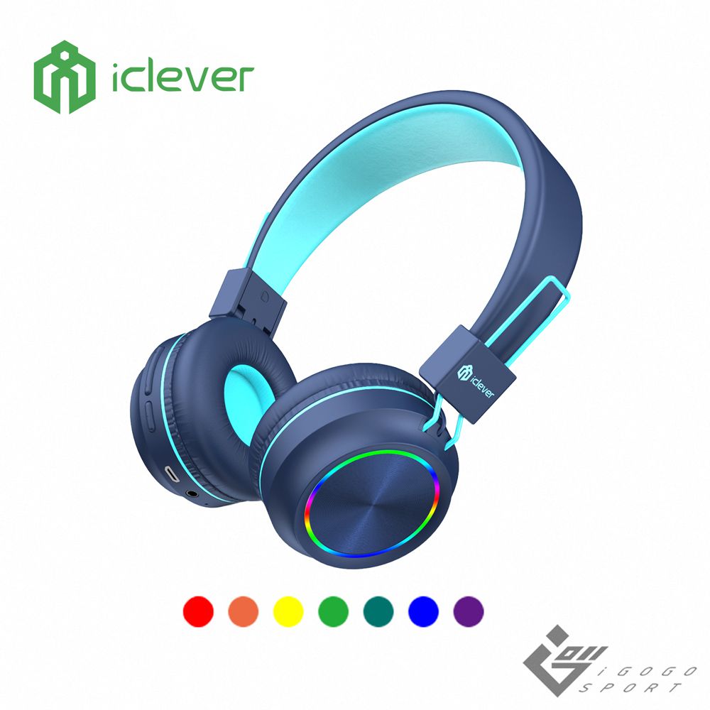 iClever - iClever BTH03 炫光無線兒童耳機-藍色-七彩LED燈圈與聽力保護