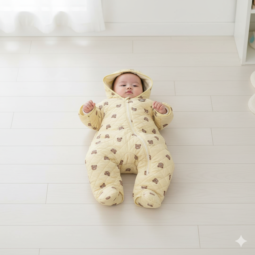 哈倫包屁衣-精巧款 滿版印花-淺卡其色