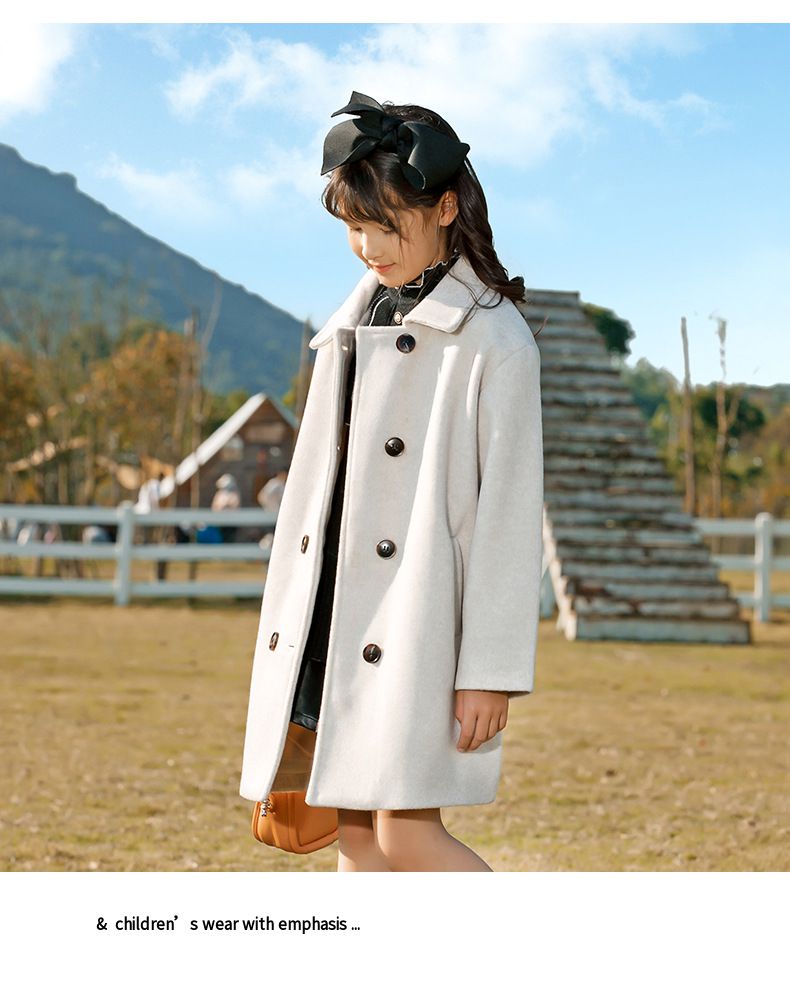 披肩可拆卸落肩短毛保暖大衣-米色