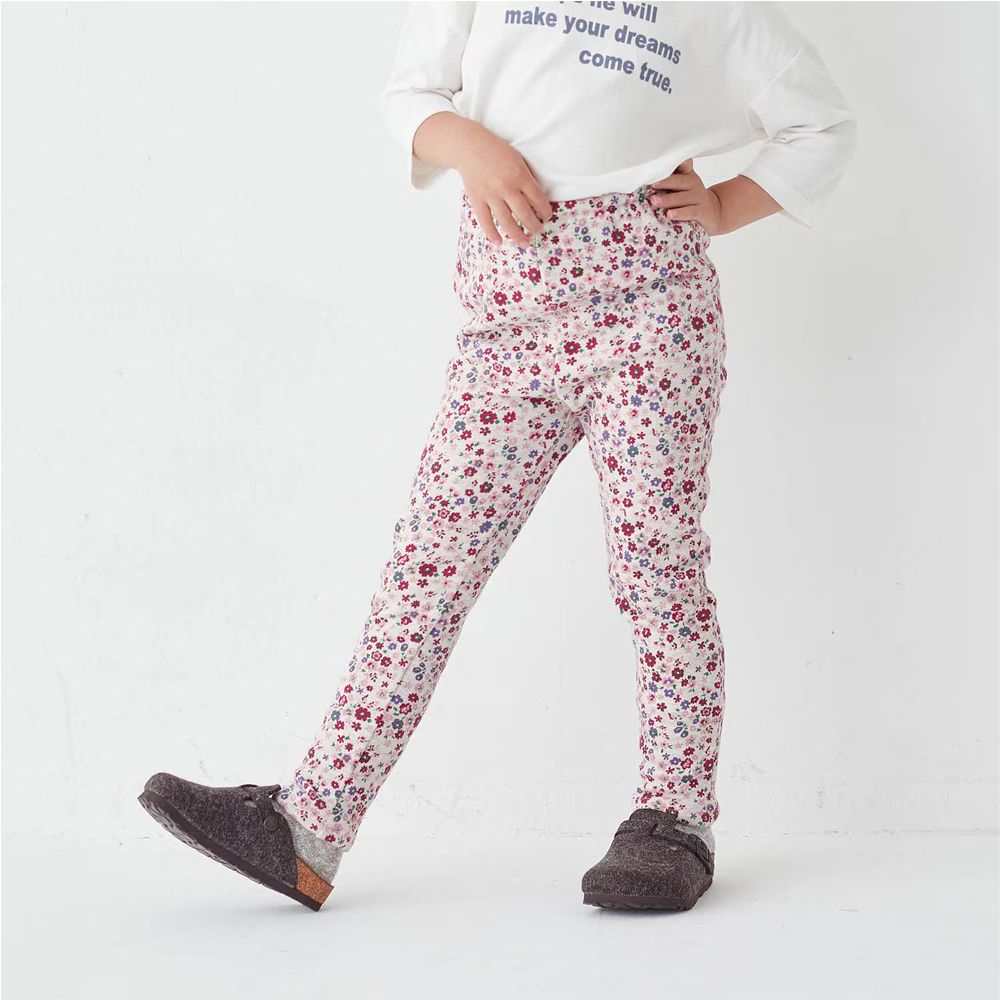 [包色推薦]毛絨內裏彈性長褲-花朵-粉紅