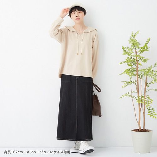 日本 BELLUNA - 休閒水手領裏毛長袖上衣-淺米杏