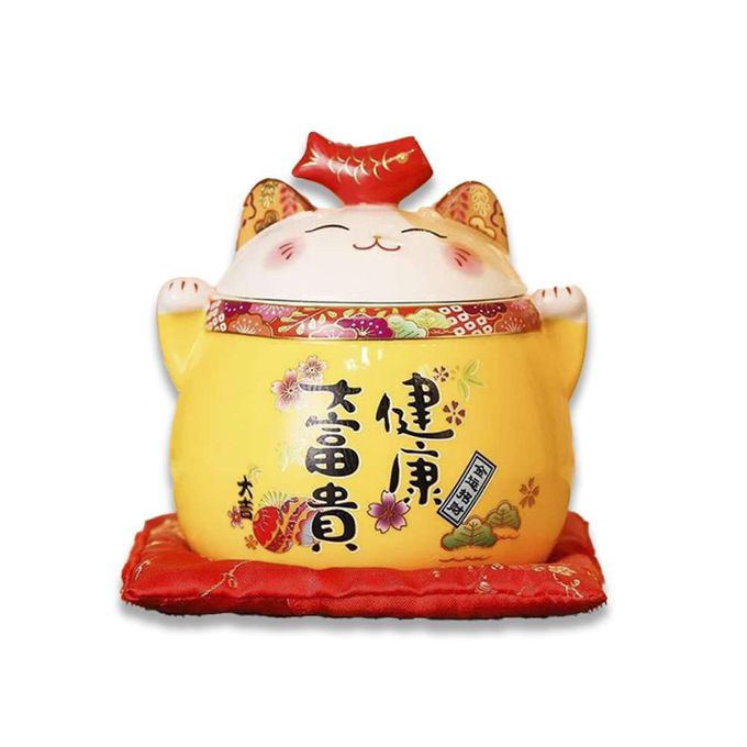 MODACore 摩達客 - ◉春節開運◉開運超招財貓密封罐糖果盒擺飾_四色可選(贈坐墊)/聚寶盆收納好物-粉色