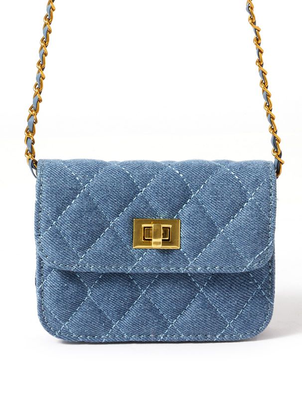 日本 GRL - 菱格紋金屬鏈側背小包-丹寧藍 (F)