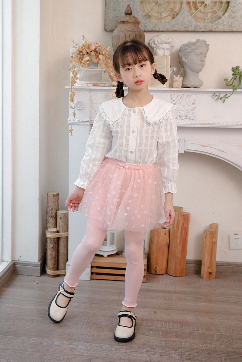 FANMOU - 內搭褲裙-薄紗花朵-黑色