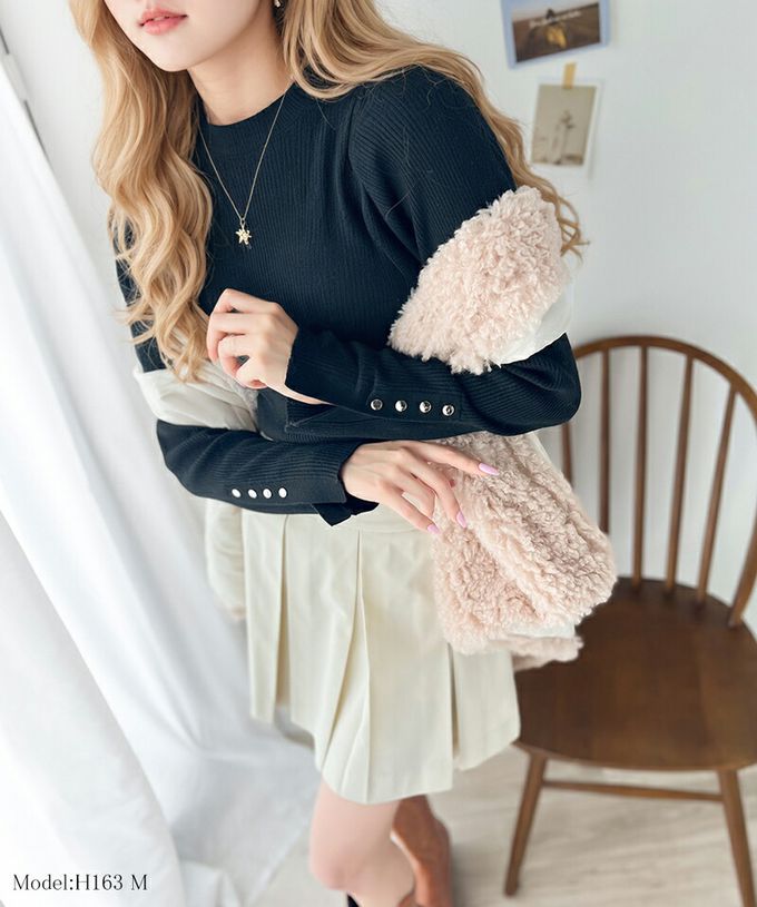 日本 Classical Elf - 時尚金釦修身羅紋長袖上衣-摩卡