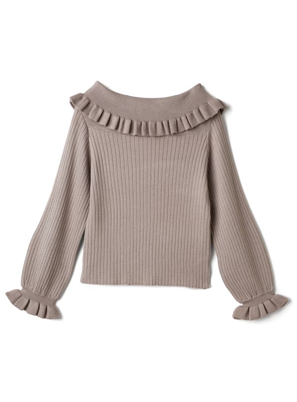 日本 GRL - 小荷葉邊一字領針織長袖上衣-黑