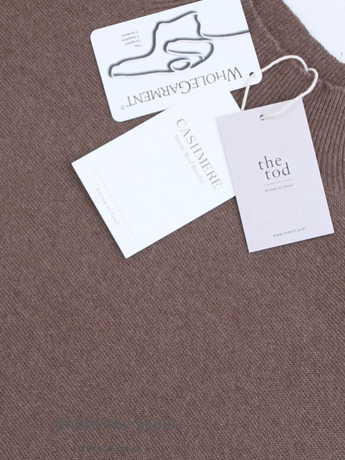 韓國女裝連線 - 斜角側開衩混羊毛針織長袖上衣-可可 (FREE)