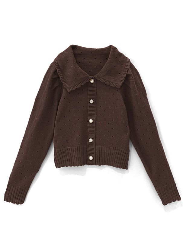 日本 GRL - 浪漫花朵領珍珠釦針織上衣-知性黑