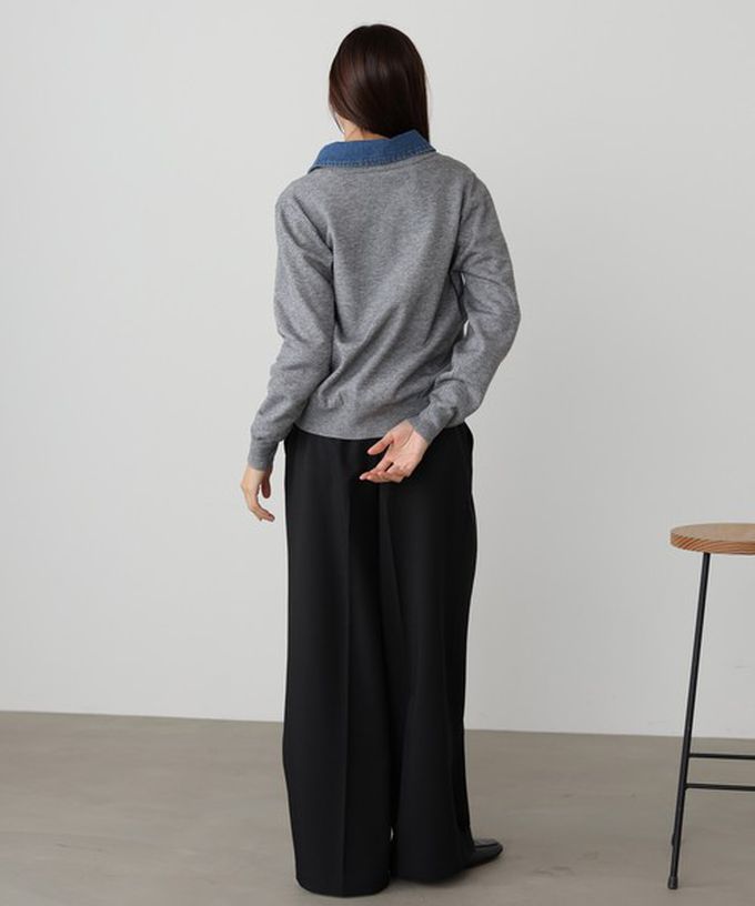 日本 Bab - 牛仔領時尚休閒感針織開襟衫-海軍藍