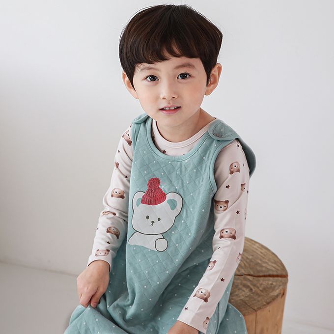 正韓 Cogibu - 極舒適無螢光劑 100% 有機棉幼兒/兒童鋪棉保暖防踢背心-北極熊