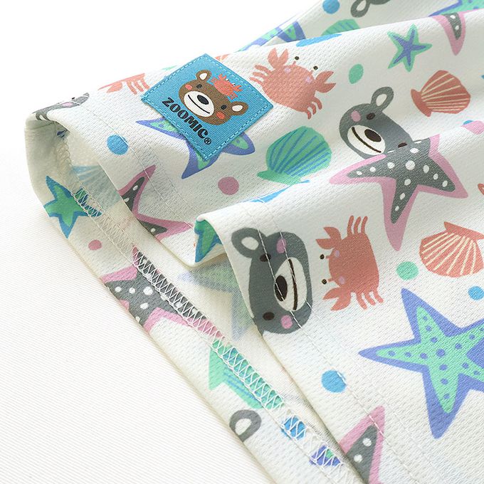 日本 ZOOLAND - 海洋印花網眼短袖上衣-滿版貝殼-淺灰