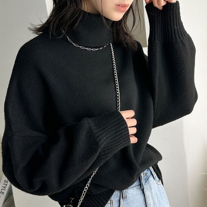 日本 Classical Elf - 氣質簡約開叉高領毛衣-象牙白