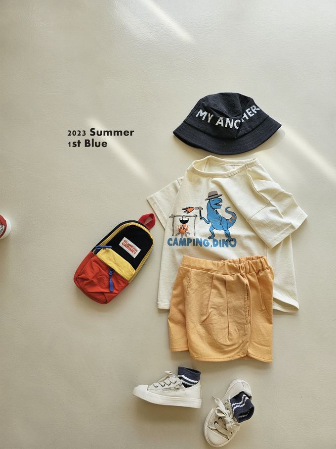 韓國 First Blue - 鬆緊腰日常好搭褶線短褲-亮黃