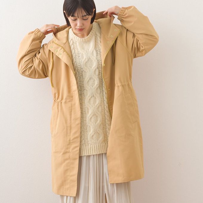 日本 OMNES - 潑水加工 派克連帽風衣長版外套-寶藍