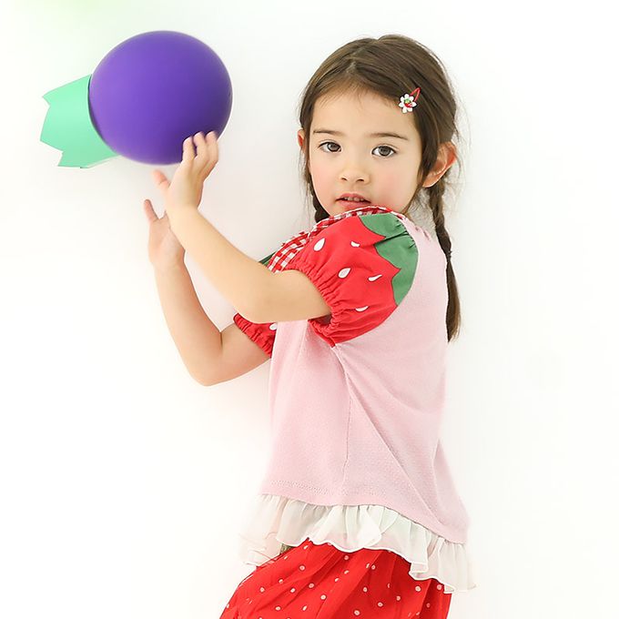 日本 ZOOLAND - 甜蜜草莓造型澎澎短袖上衣-粉紅