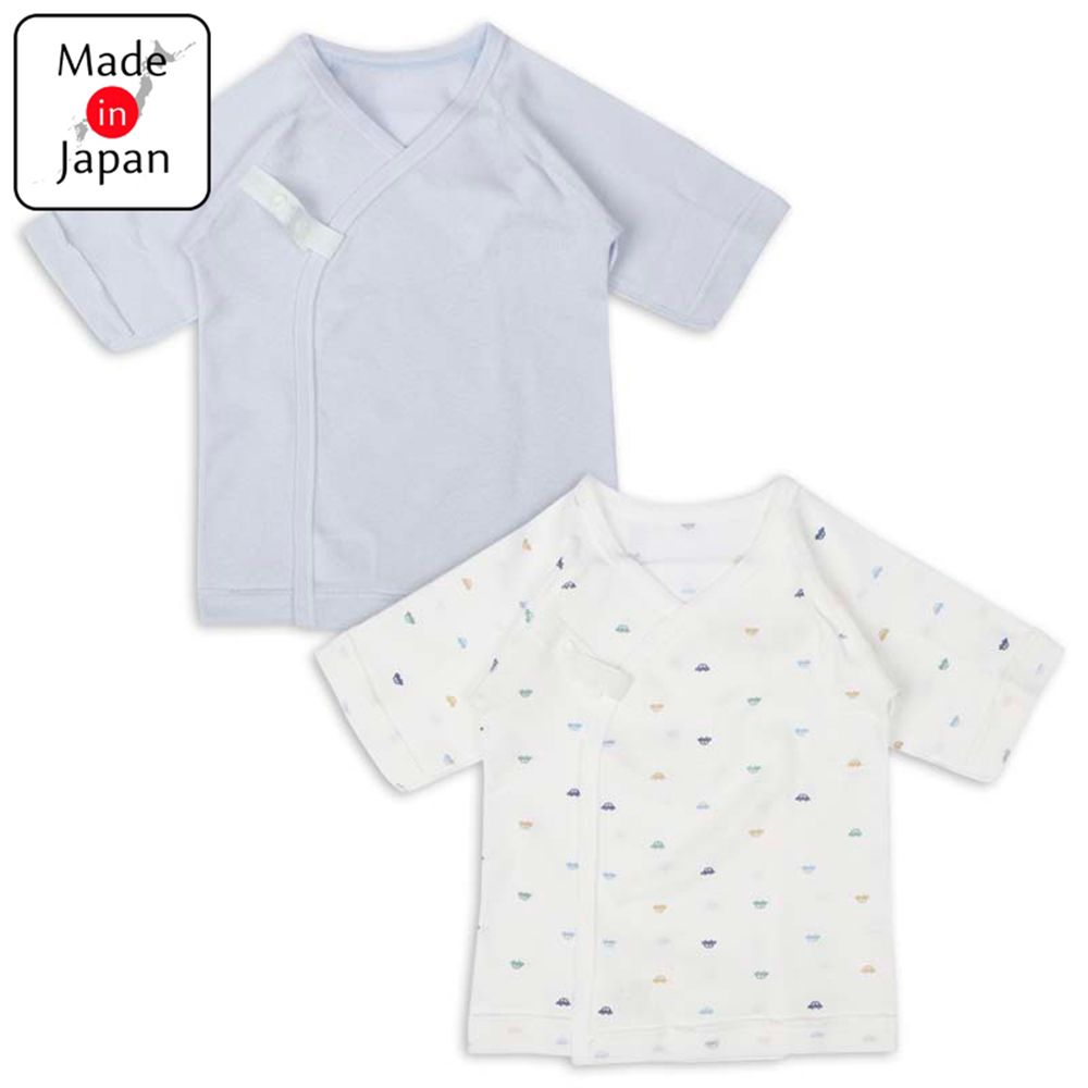 長袖肚衣2件組-汽車-淺藍色 (50cm)-日本製