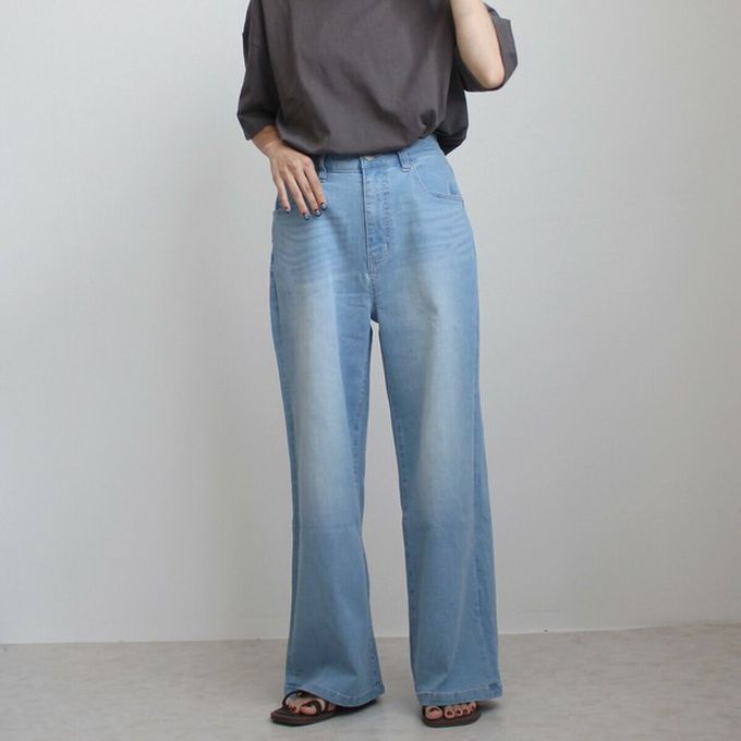 日本女裝代購 - Coolish 接觸涼感舒適快乾丹寧寬褲-靛藍