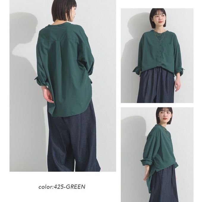 日本 OMNES - 柔滑科技棉 小立領長袖襯衫-條紋-藍