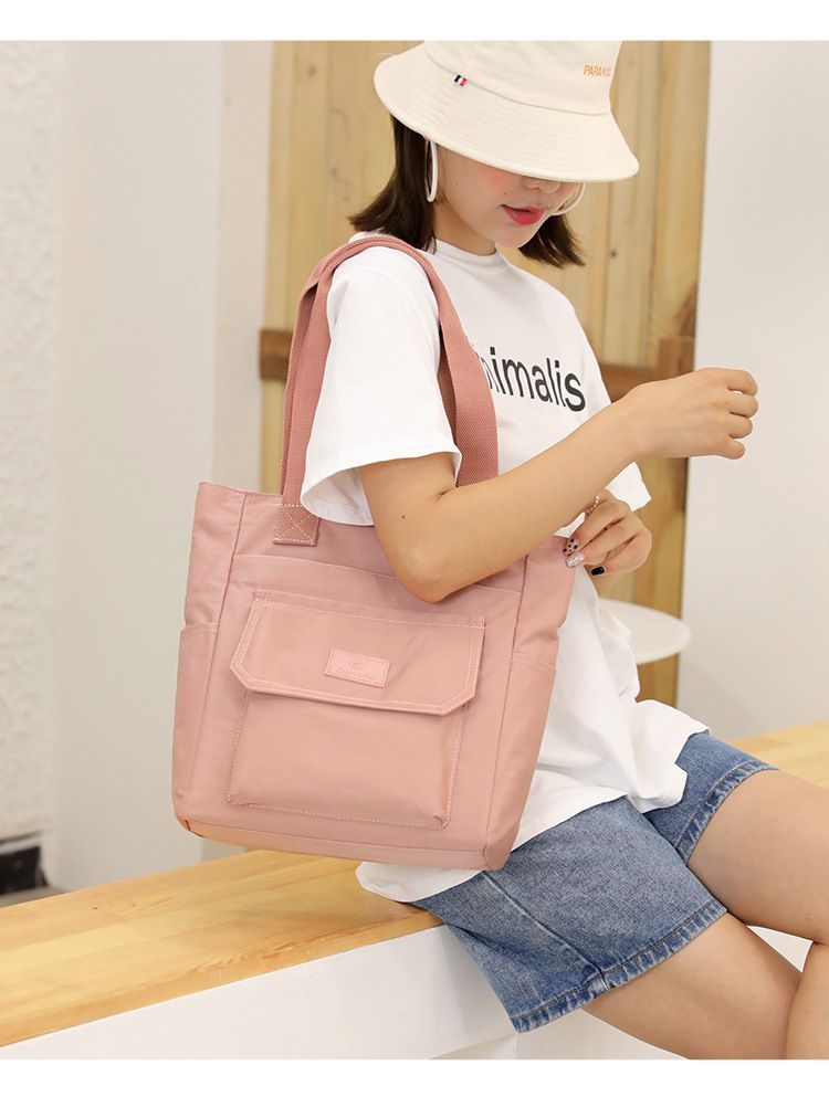 防潑水百搭單肩手提包-深藍色 (32x12x27cm)