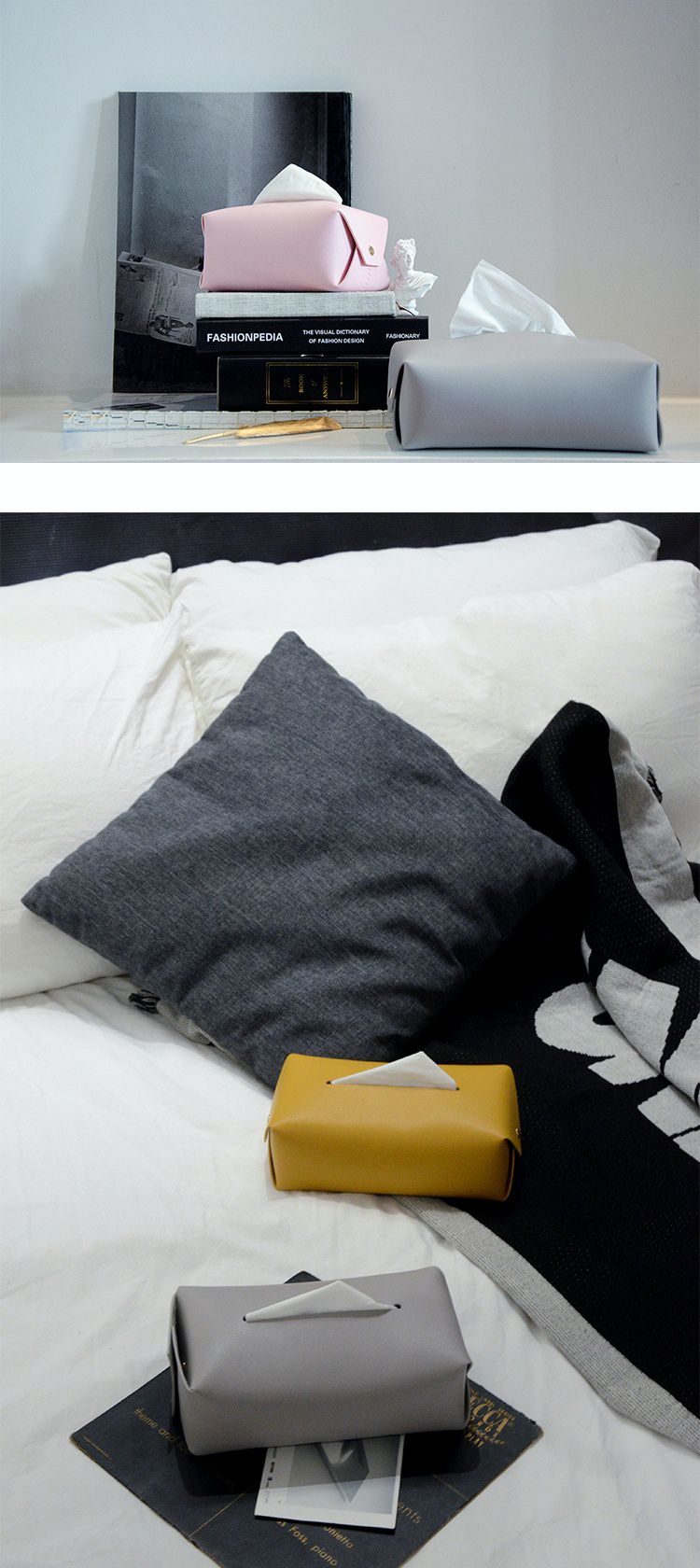 質感皮革面紙盒-方形麵包款-灰色