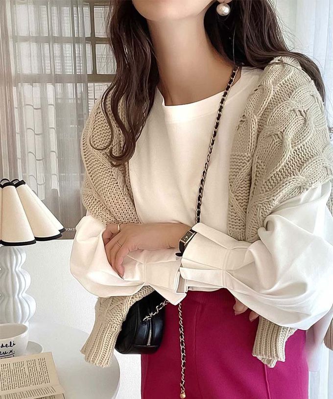 日本 Classical Elf - 100%棉 船領顯瘦糖果袖上衣-黑