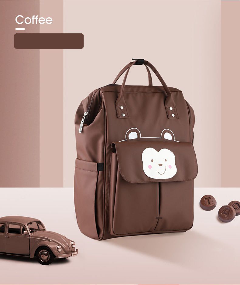 insular - 防水防污多功能大容量後背包/媽媽包/待產包-猴子-咖啡色 (26x15x45cm)