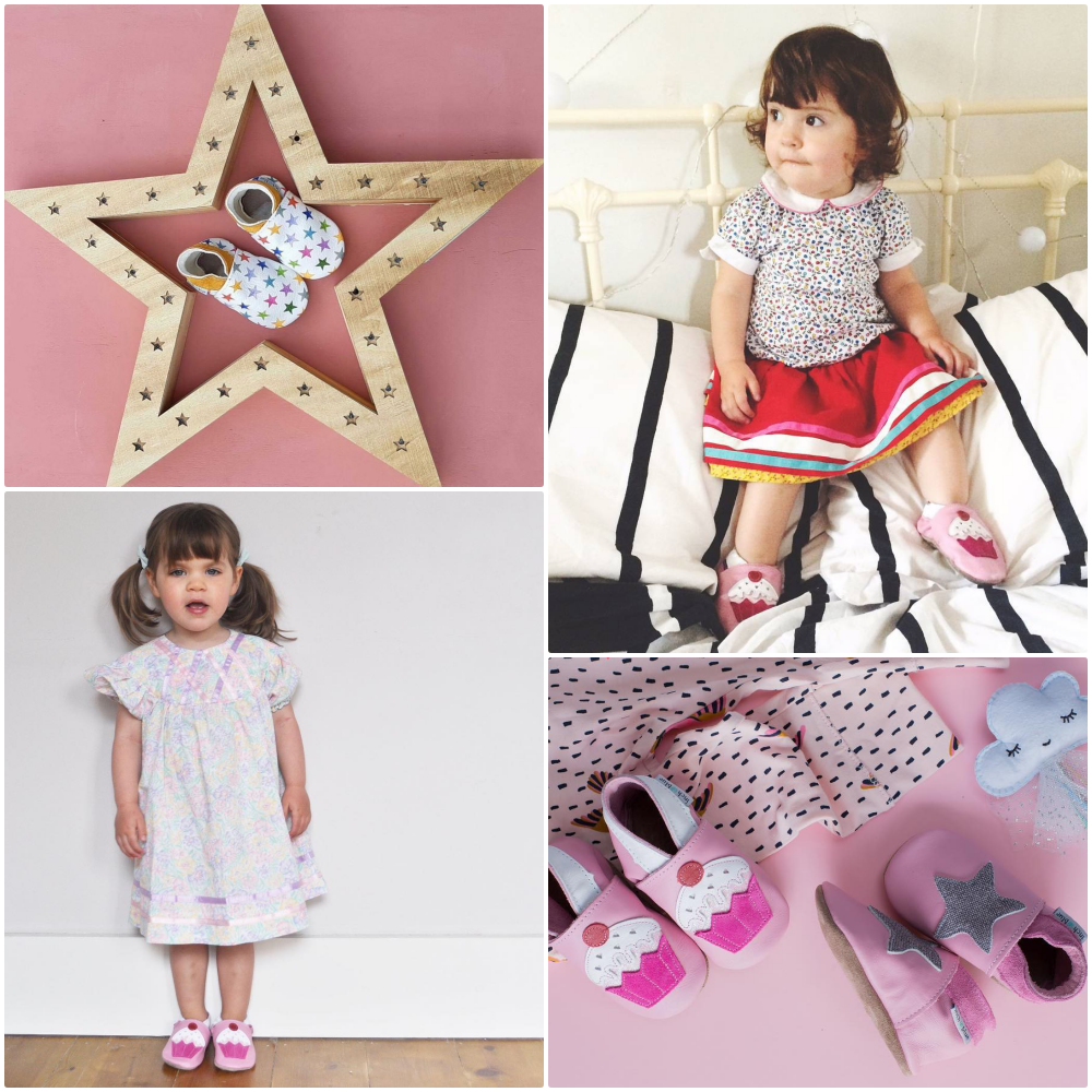 英國Inch Blue - 真皮手工寶寶鞋-水彩花