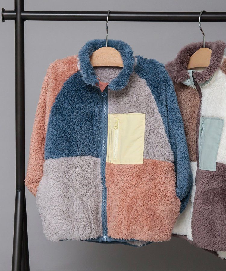 日本 apres les cours - 蓬鬆拼接風多彩絨毛外套-摩卡系