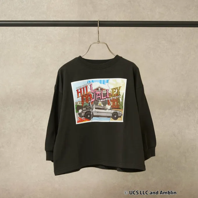 日本 b-ROOM - 聯名款 印花長袖上衣-回到未來電影場景-黑