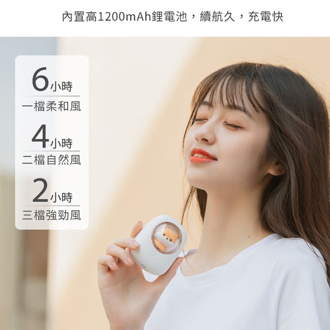 Timo - 小倉鼠  USB上吹式 掛脖風扇 (小夜燈)-白色