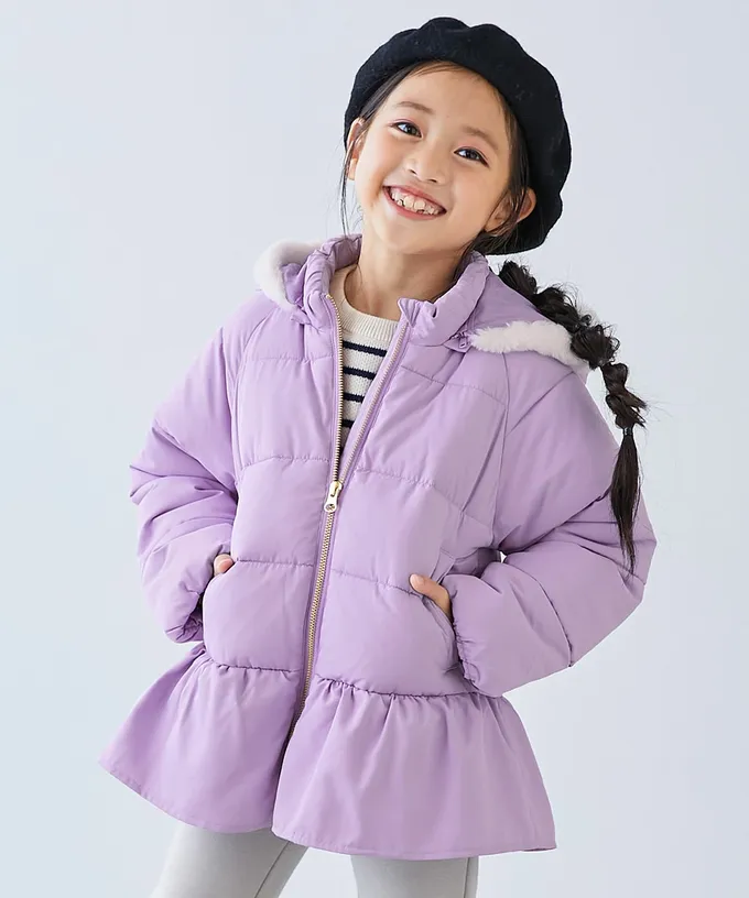 日本 devirock - 甜美下擺輕暖纖維羽絨外套(毛帽可拆)-紫丁香