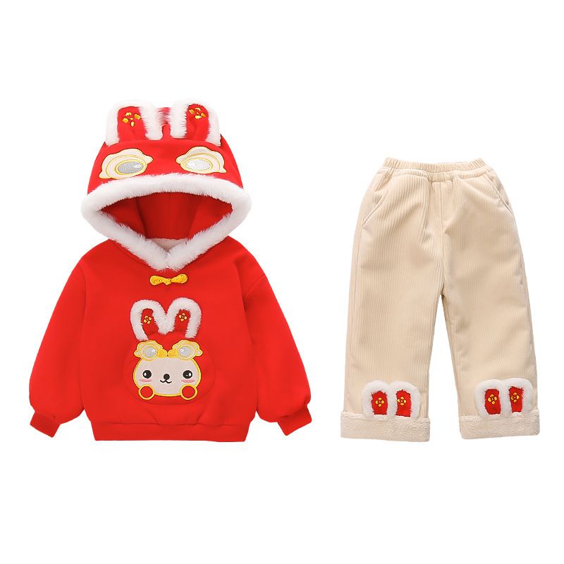 加絨喜氣洋洋拜年套裝-萌萌兔子年獸-紅+白