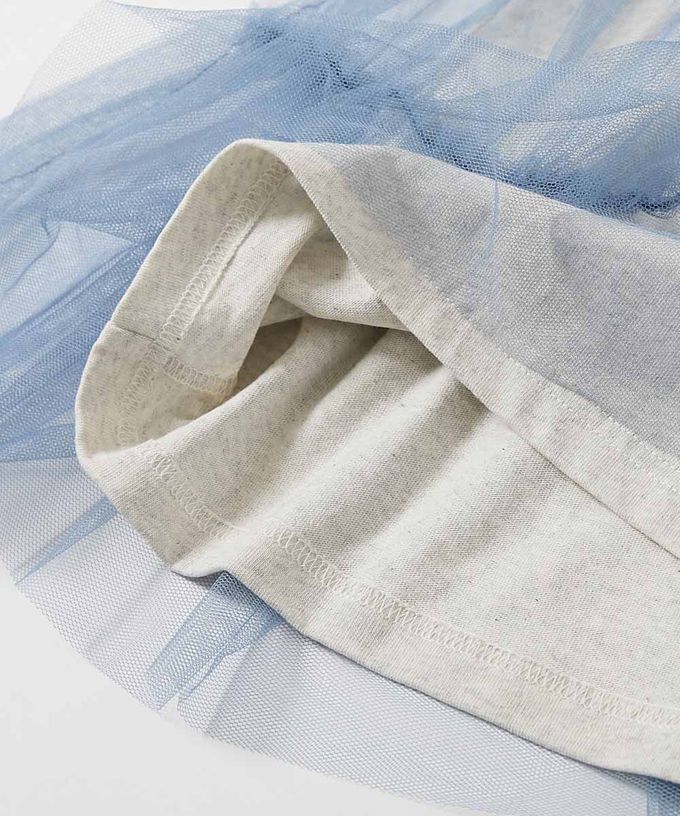 日本 devirock - 浪漫薄紗拼接分層長袖洋裝-白雲藍
