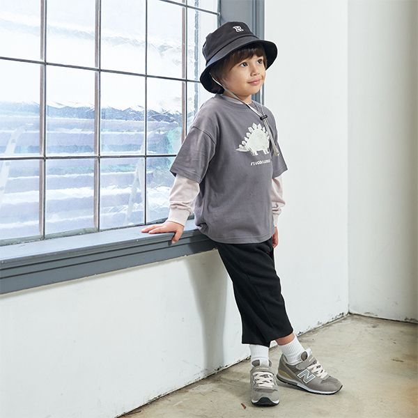 日本 b-ROOM - 100％棉 恐龍印花短袖上衣-翼手龍-深藍