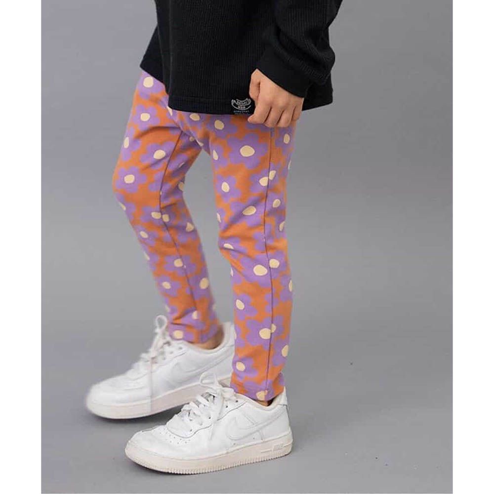 DAISUKI 百搭鬆緊彈性九分褲-花朵-橘