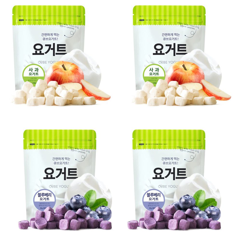 韓國SSALGWAJA米餅村 - 免運組-乳酸菌優格球4入組-蘋果*2/藍莓*2-蘋果18g*2/藍莓20g*2
