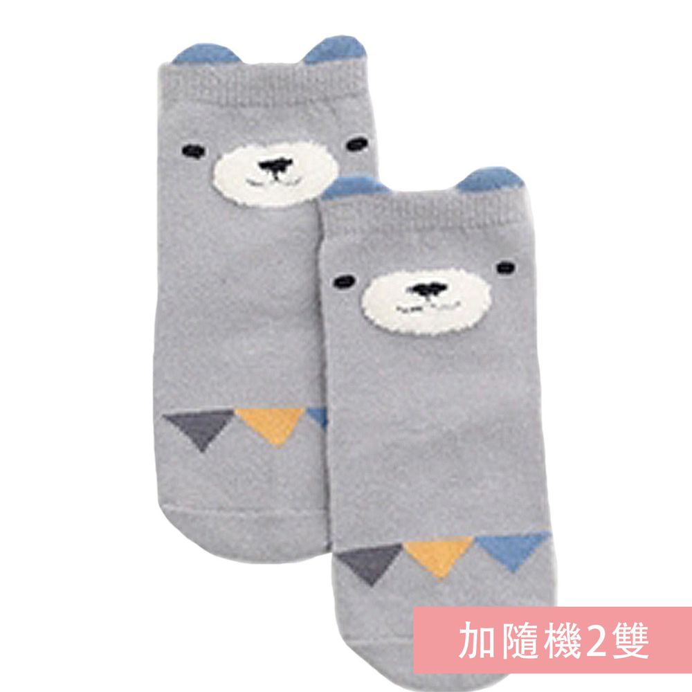 JoyNa - 簡約動物中筒襪(底部止滑)3雙入-B款-灰色小熊+隨機2雙