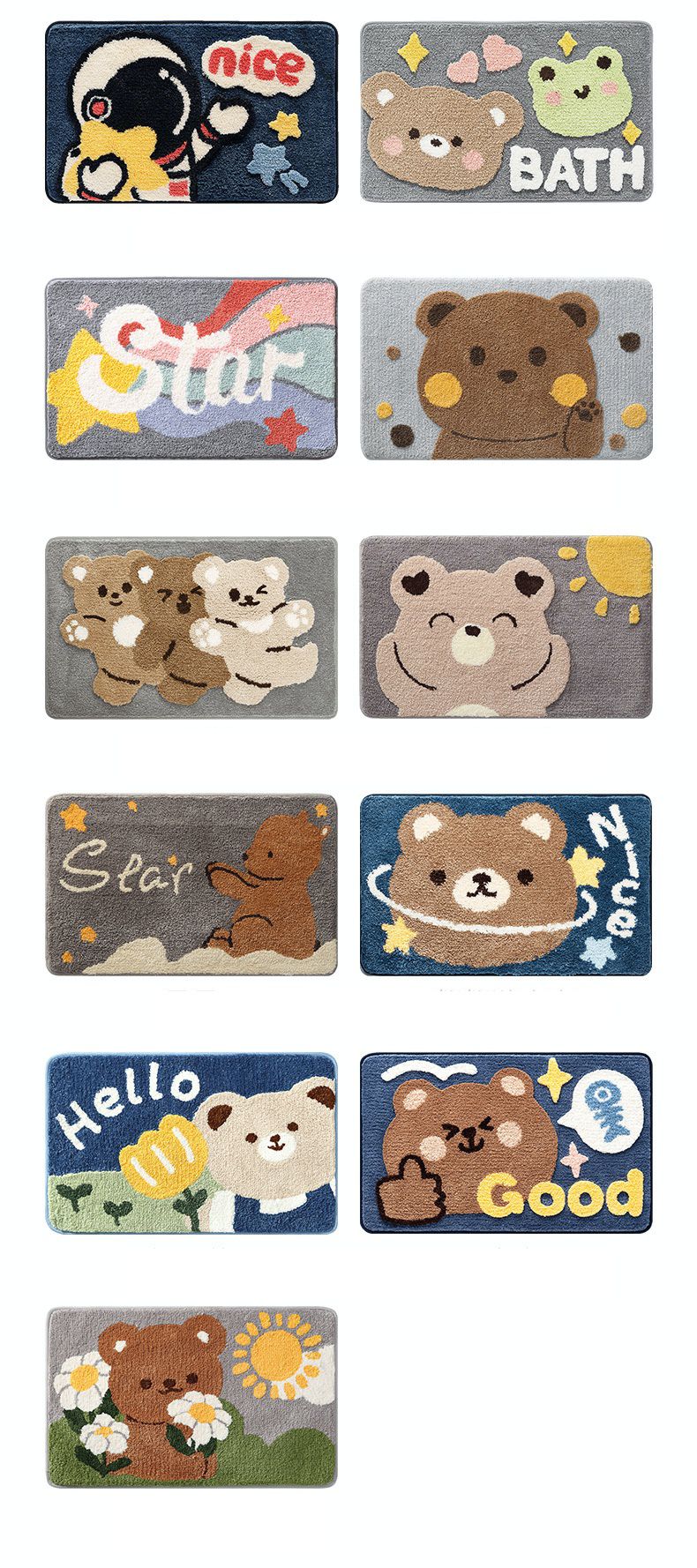 快速吸水植絨浴室腳踏墊-泡泡熊熊-灰色